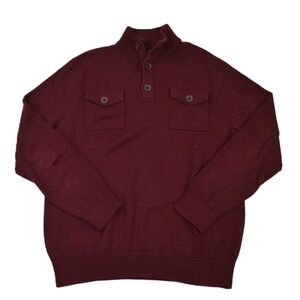 Banana‎ Republic Mens Burgundy Mock Neck Button Pocket Sweater Size L
